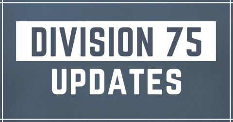 Blue background with text that reads Division 75 Updates