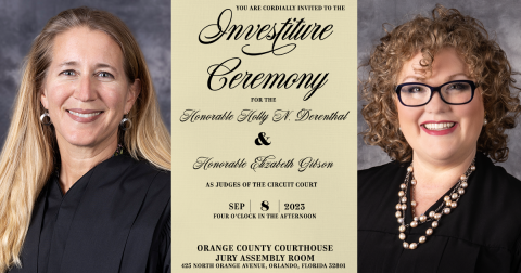 An investiture announcement with photos of Judges Gibson and Derenthal